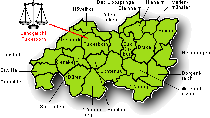 Karte des Landgerichtsbezirk Paderborn